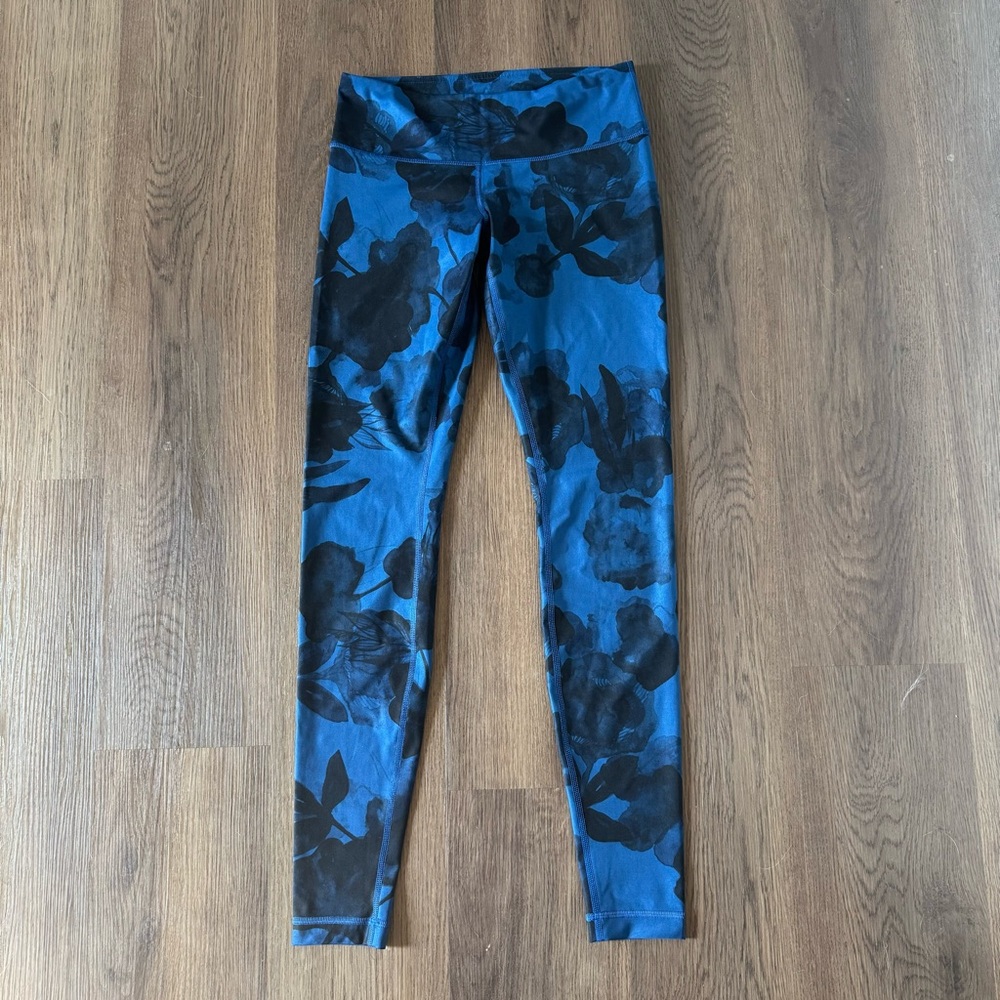 Lululemon Blue Floral Print‎ High Waist Leggings Women's Activewear Pants